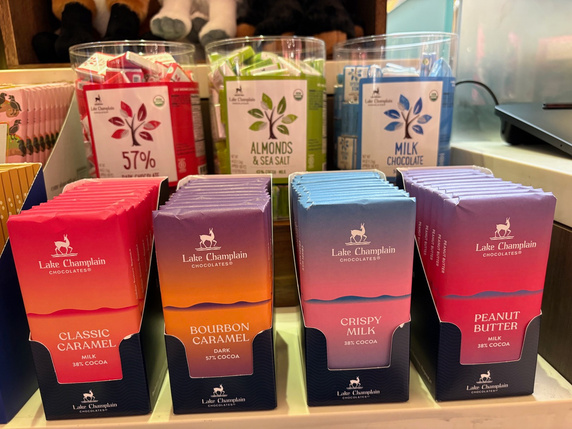 Premium chocolate bars from Lake Champlain, Sted, Taza.
