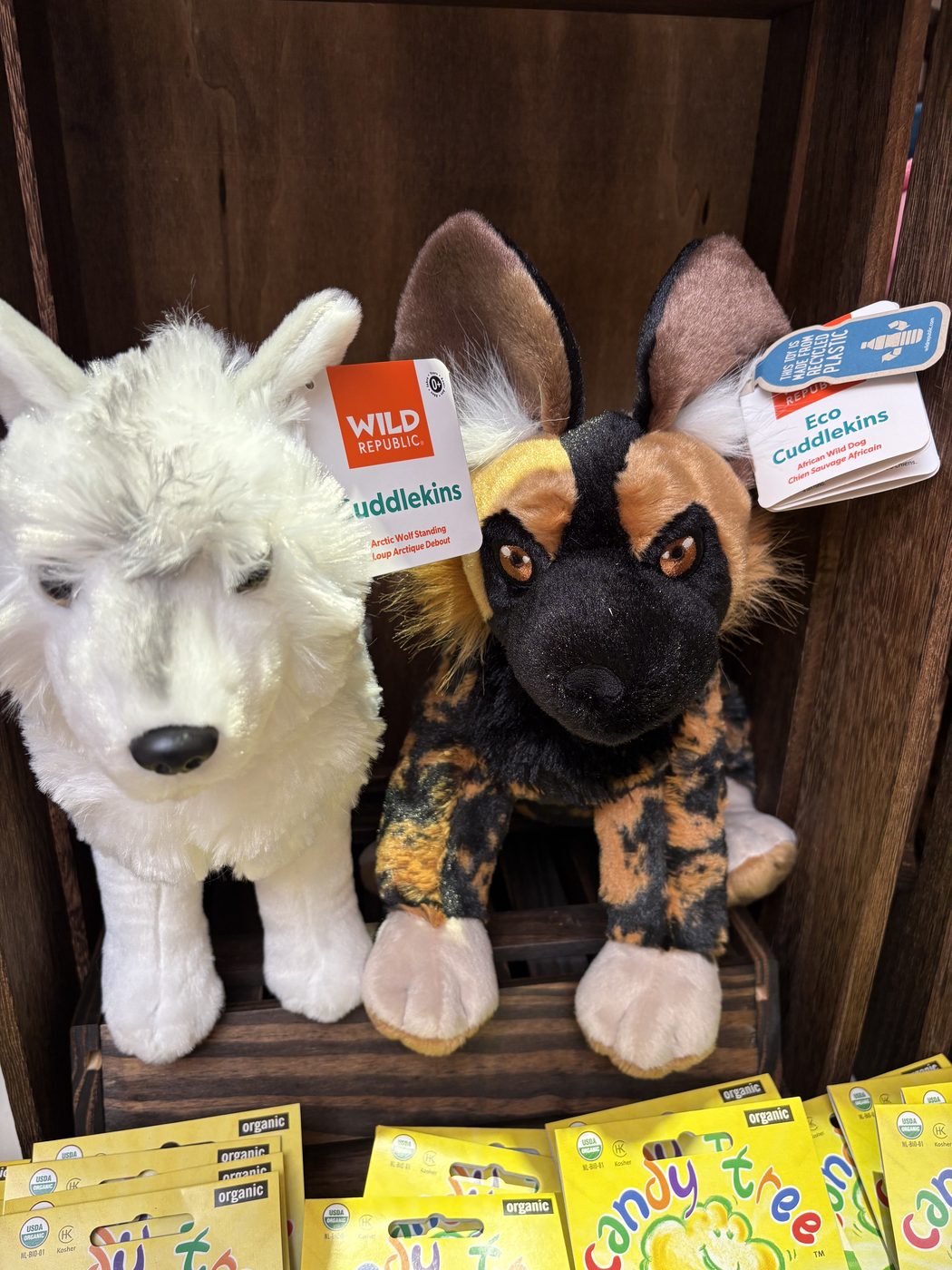 Wild Republic Cuddlekins Arctic Wolf and Eco Cuddlekins African Wild Dog plush